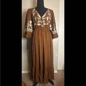 ANTHROPOLOGIE LET ME BE EMBROIDERED OPEN BACK MAXI DRESS PLUS SIZE S